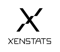 Logo firmy w formie znaku X (ze zmodyfikowanym jednym ramieniem), z podpisem "XENSTATS" w kolorze czarnym